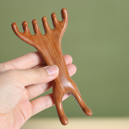 Massage Comb | Antler-Shaped Rake - Natural Golden Sandalwood for Meridian Massage