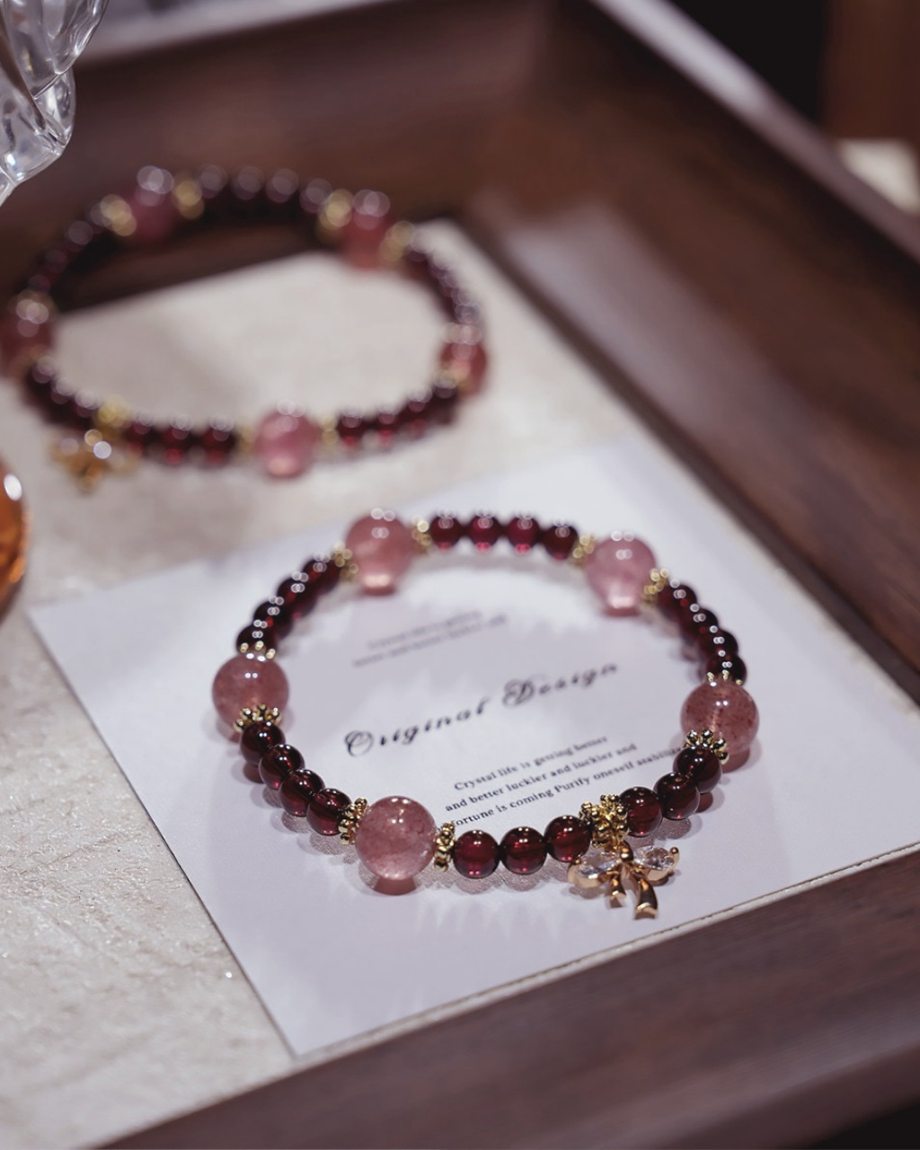Joyful Reunion, Garnet & Strawberry Quartz Bracelet, Boost Your Vitality