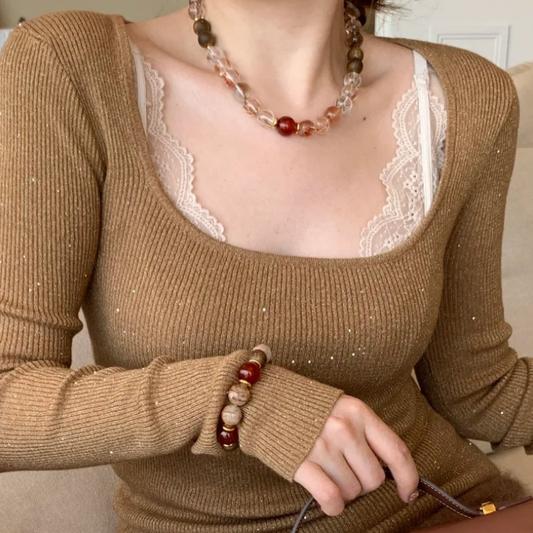 Gold-Plated 925 Silver｜Mixed Crystal Jewelry Set (Bracelet + Necklace)