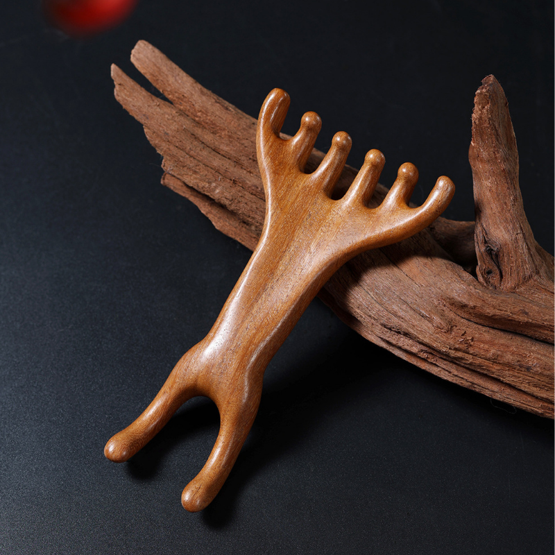 Massage Comb | Antler-Shaped Rake - Natural Golden Sandalwood for Meridian Massage