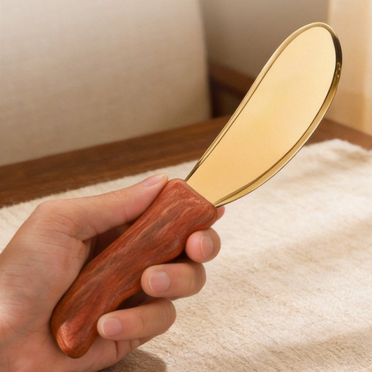 Gua Sha Tool | Pure Brass Tiger Tally Shape - Rosewood Handle for Full Body Massage