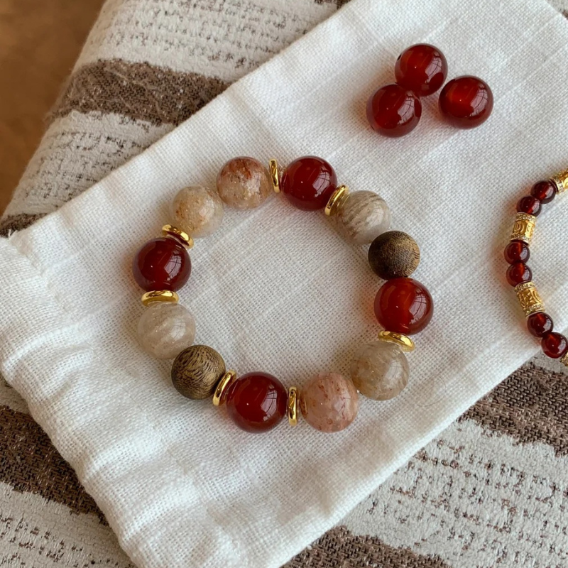 Gold-Plated 925 Silver｜Mixed Crystal Jewelry Set (Bracelet + Necklace)