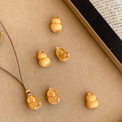 Gold-Plated 925 Silver｜Crystal Within Crystal Gourd - Gold-Wrapped Quartz Talisman for Wealth & Clarity