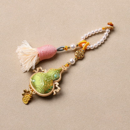 Flying Gourd Charm | Double-sided Embroidered Winged Gourd Ornament with Braided Tassel