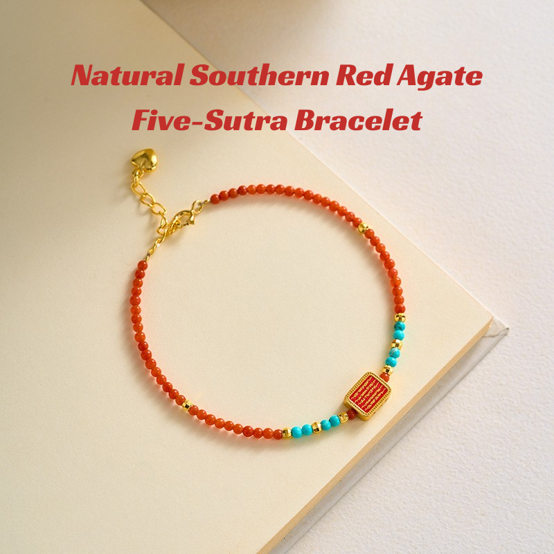 Nanhong Beads & Five Mantras Bracelet - Tibetan Buddhist Protection & Blessings