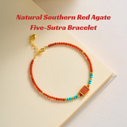 Nanhong Beads & Five Mantras Bracelet - Tibetan Buddhist Protection & Blessings