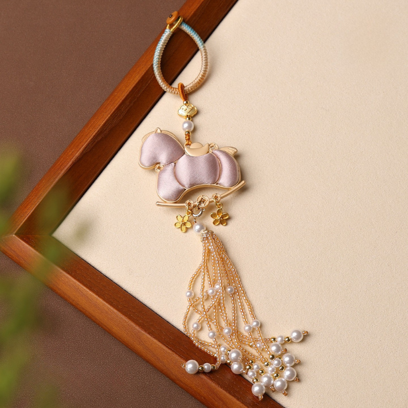 Double-Sided Song Jin Horse & Crystal Tassel Charm | Lucky Charm for Car, Bag