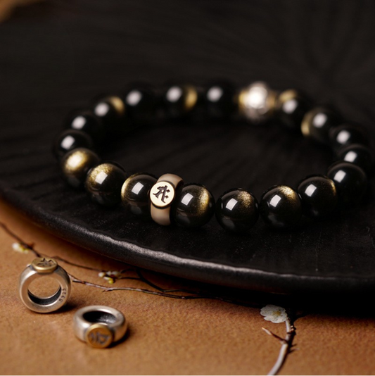 12 Zodiac Bracelet｜Black Obsidian Buddha Protection