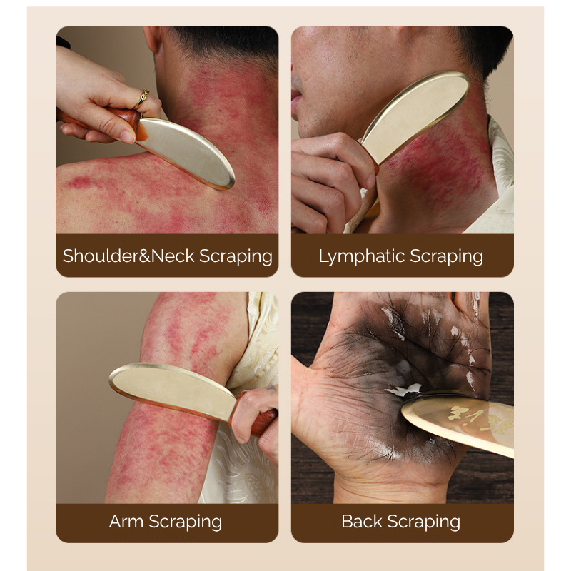 Gua Sha Tool | Pure Brass Tiger Tally Shape - Rosewood Handle for Full Body Massage