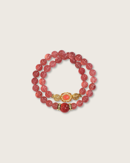 Peach Blossom, Multi-Wrap Strawberry Quartz Bracelet, Attract Love & Luck