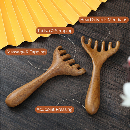 Massage Comb | Antler-Shaped Rake - Natural Golden Sandalwood for Meridian Massage