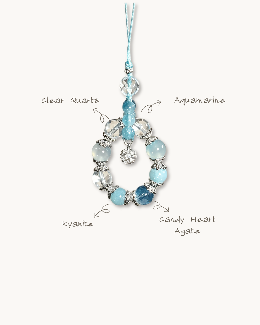 Phone Charm, Eternal Wellness, Aquamarine & Clear Quartz, Support Your Health