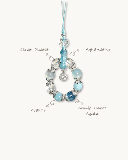 Phone Charm, Eternal Wellness, Aquamarine & Clear Quartz, Support Your Health