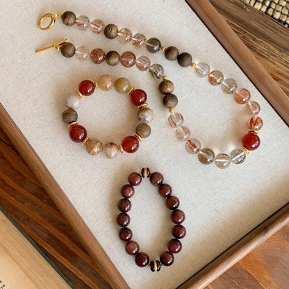 Gold-Plated 925 Silver｜Mixed Crystal Jewelry Set (Bracelet + Necklace)