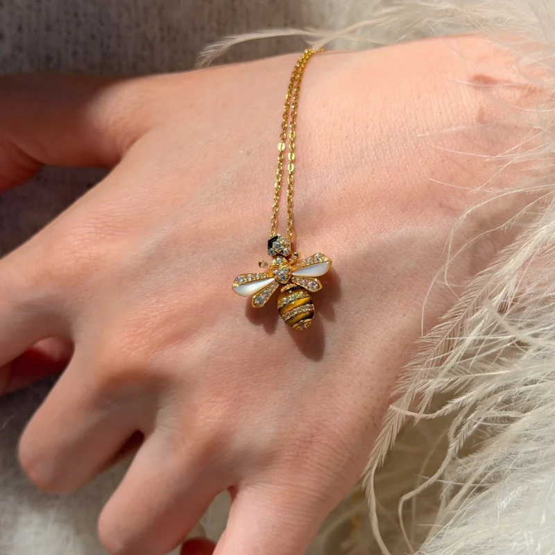 Gold-Plated 925 Silver｜Bee Jewelry Set – Triple Fortune Blessings