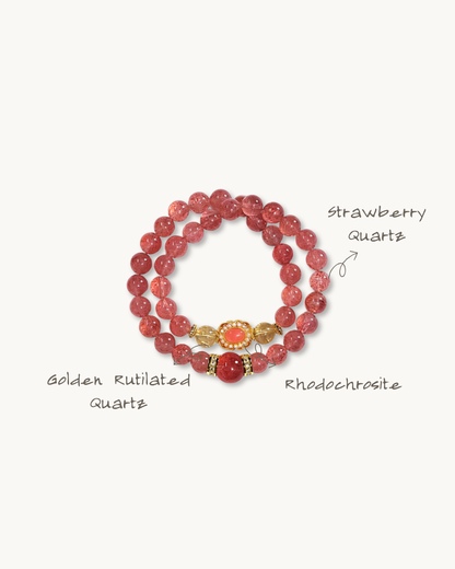 Peach Blossom, Multi-Wrap Strawberry Quartz Bracelet, Attract Love & Luck