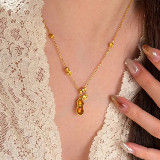 Gold-Plated 925 Silver｜Citrine Peanut Necklace – Wealth & Fertility Blessings