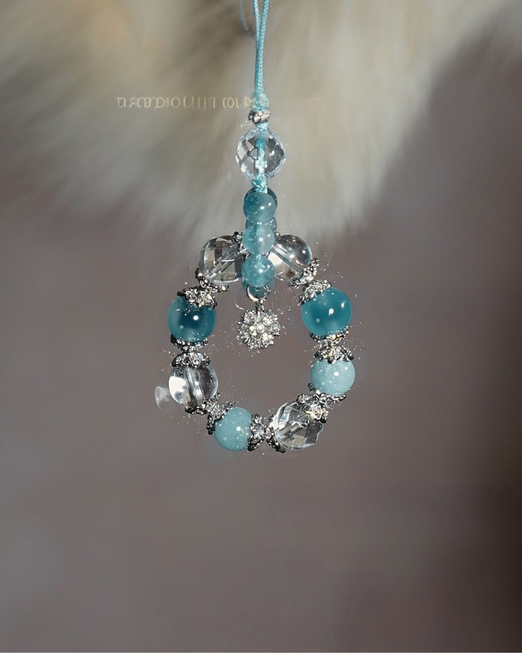 Phone Charm, Eternal Wellness, Aquamarine & Clear Quartz, Support Your Health