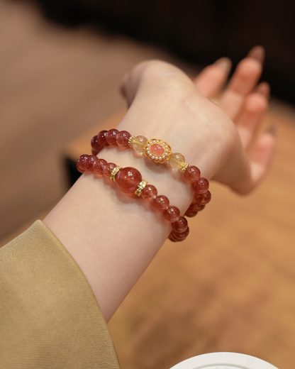 Peach Blossom, Multi-Wrap Strawberry Quartz Bracelet, Attract Love & Luck