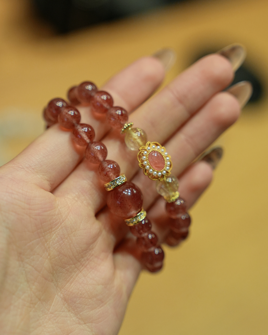 Peach Blossom, Multi-Wrap Strawberry Quartz Bracelet, Attract Love & Luck