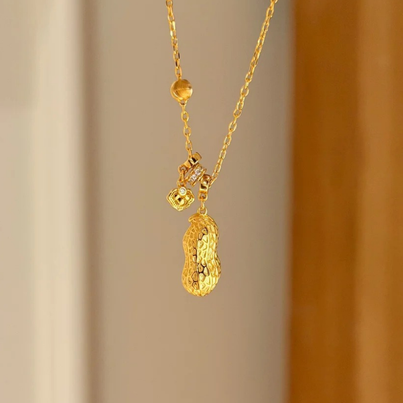 Gold-Plated 925 Silver｜Citrine Peanut Necklace – Wealth & Fertility Blessings