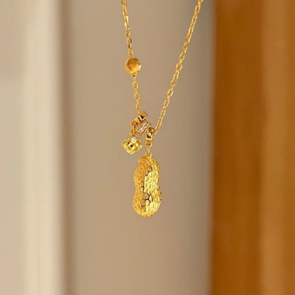 Gold-Plated 925 Silver｜Citrine Peanut Necklace – Wealth & Fertility Blessings