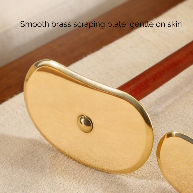 Gua Sha Tool | Pure Brass Tai Chi Shape - Long Handle for Self Back Massage