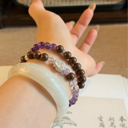 Double-wrap Herbal Incense Bracelet｜"Ultimate Fortune", Amethyst, Gourd & Koi Ornament, Various Herbal Recipes Available