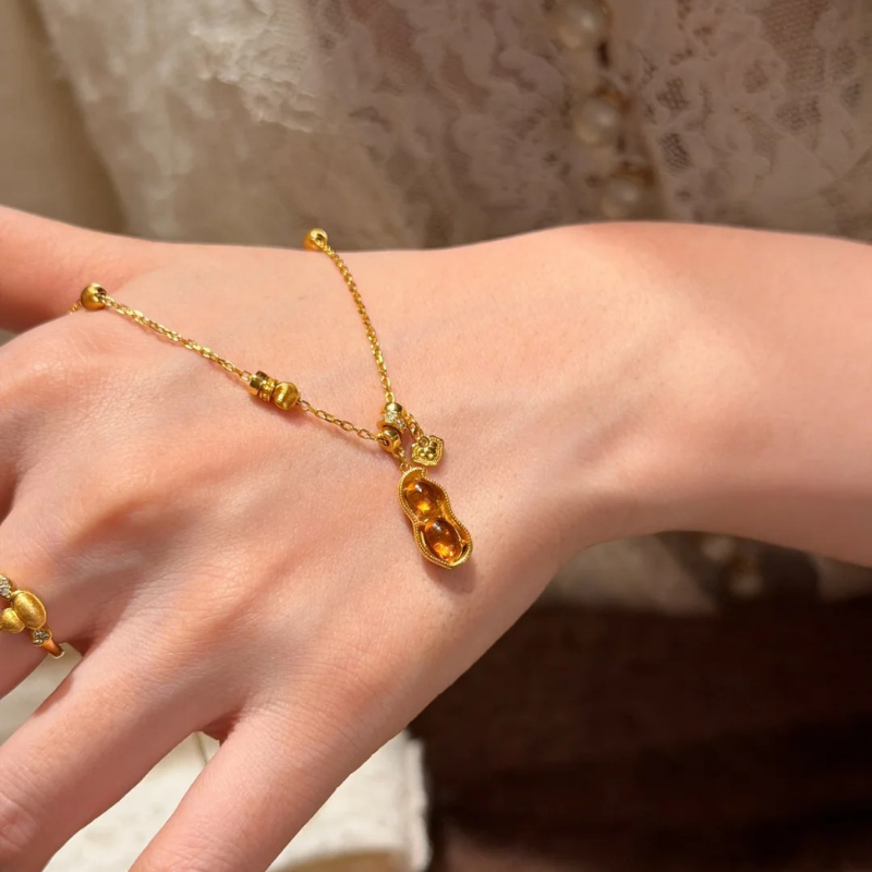 Gold-Plated 925 Silver｜Citrine Peanut Necklace – Wealth & Fertility Blessings