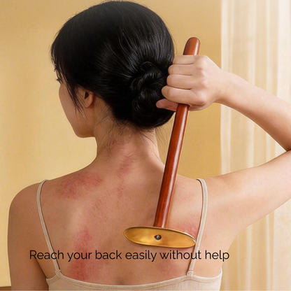 Gua Sha Tool | Pure Brass Tai Chi Shape - Long Handle for Self Back Massage