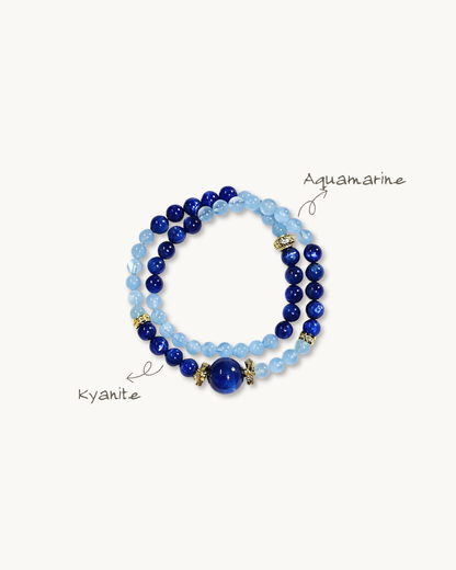 Starry Isle, Multi-Wrap Kyanite & Aquamarine Bracelet, Soothe Your Mind
