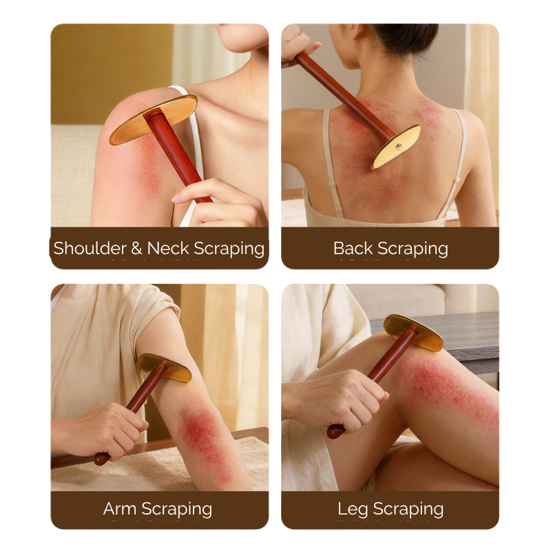 Gua Sha Tool | Pure Brass Tai Chi Shape - Long Handle for Self Back Massage