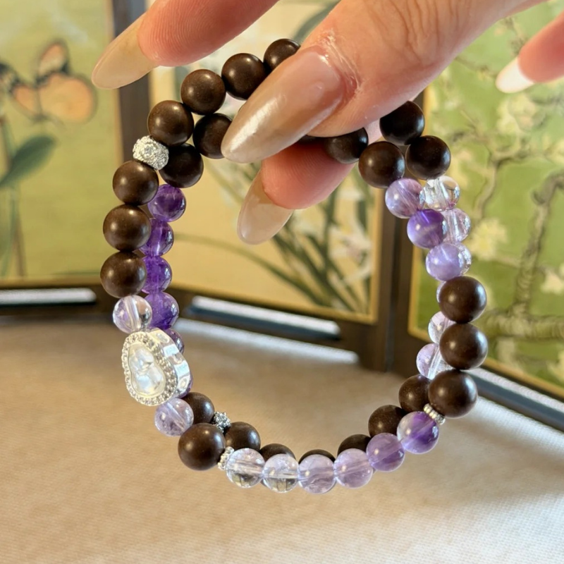 Double-wrap Herbal Incense Bracelet｜"Ultimate Fortune", Amethyst, Gourd & Koi Ornament, Various Herbal Recipes Available