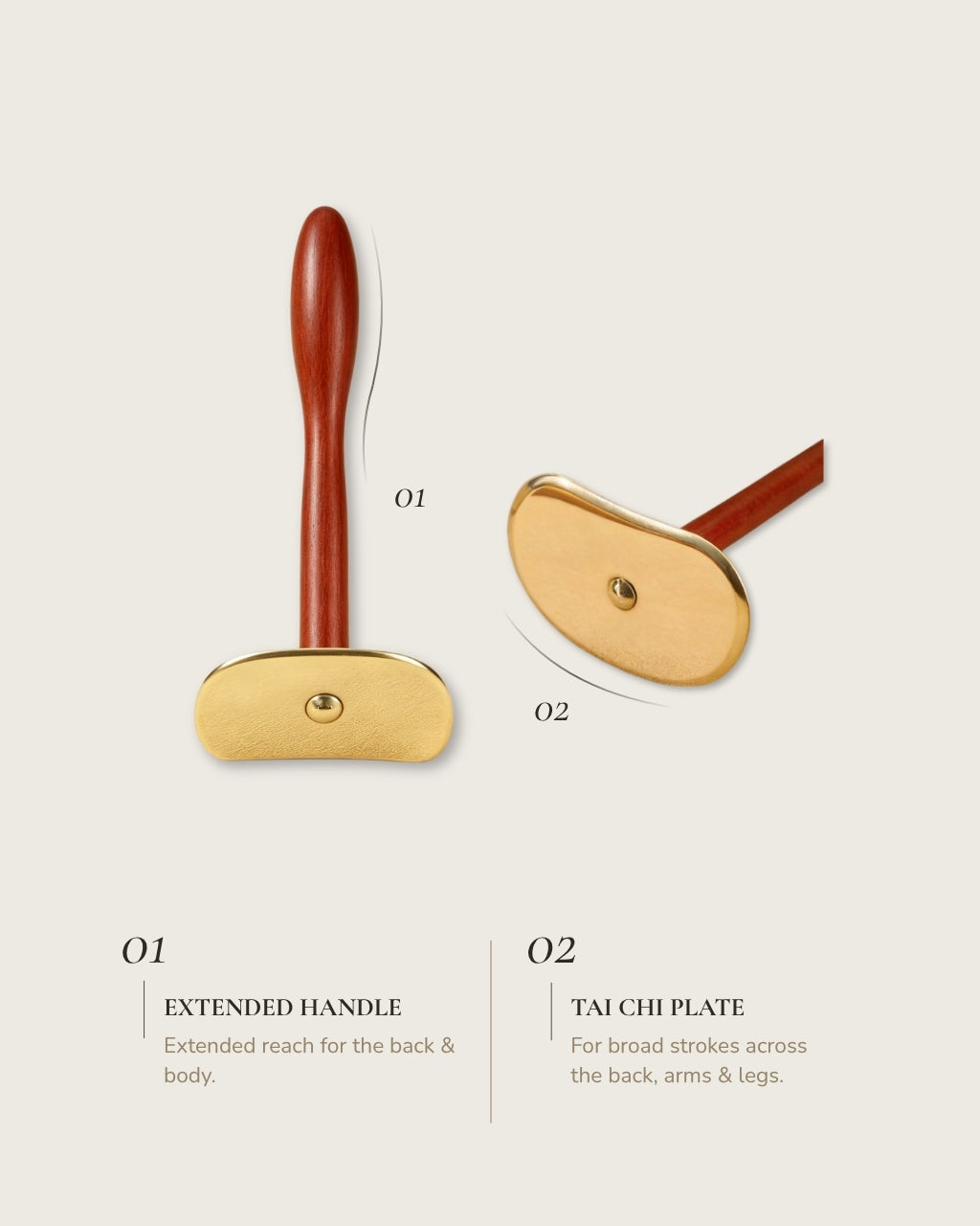 Wood & Brass Long-Handle Body Gua Sha Tool