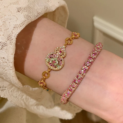 Gold-Plated 925 Silver｜Enamel Hollow Gourd Jewelry Set (Necklace+Bracelet)