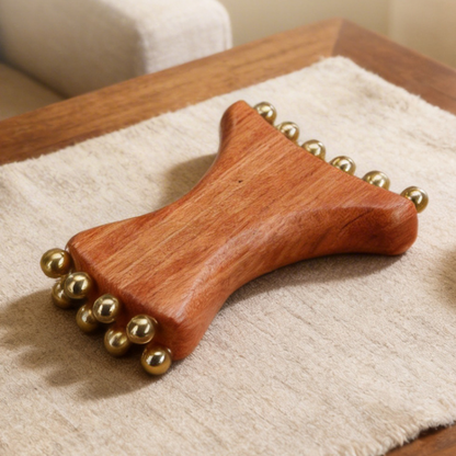 Massage Tool | Brass Bead Vase Shape - Rosewood Handle for Facial Fascia Massage & Lifting