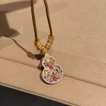 Gold-Plated 925 Silver｜Enamel Hollow Gourd Jewelry Set (Necklace+Bracelet)