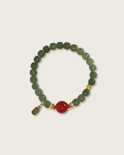 Prosperous Jade, Hetian Jade & Red Agate Bracelet, Protect Your Energy