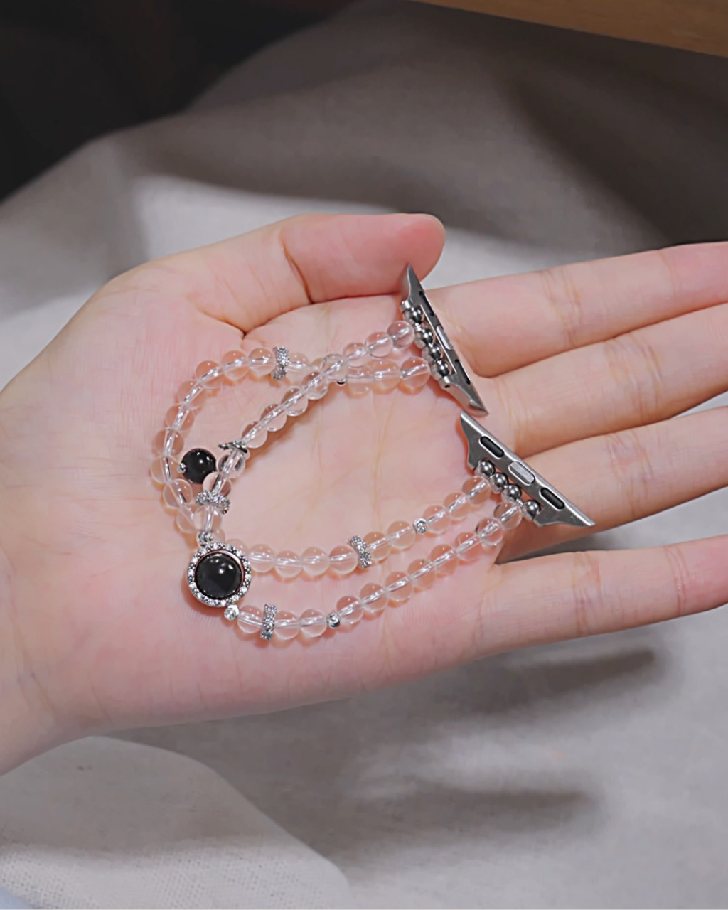Clear Guardian, Obsidian & Clear Quartz Watch Band, Shield Your Energy