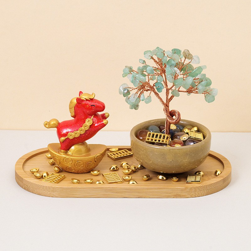 Aventurine Feng Shui Tree & Horse Set - Luck & Growth for 2026 Year of the Horse