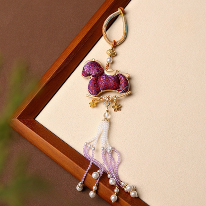 Double-Sided Song Jin Horse & Crystal Tassel Charm | Lucky Charm for Car, Bag