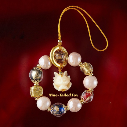 Nine-Tailed Fox Charm | Choose: Pink Porcelain for Five Blessings or Rose Quartz for Love