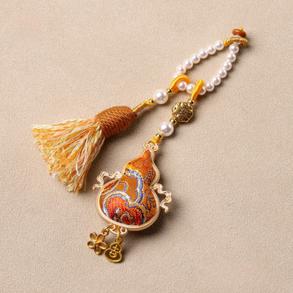 Flying Gourd Charm | Double-sided Embroidered Winged Gourd Ornament with Braided Tassel