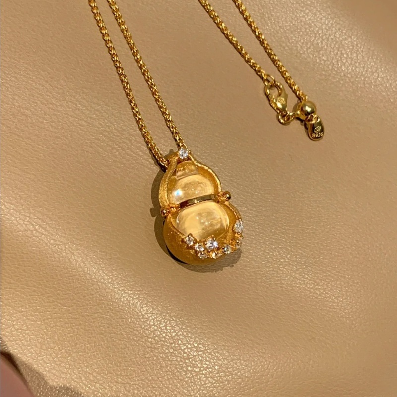 Gold-Plated 925 Silver｜Crystal Within Crystal Gourd - Gold-Wrapped Quartz Talisman for Wealth & Clarity