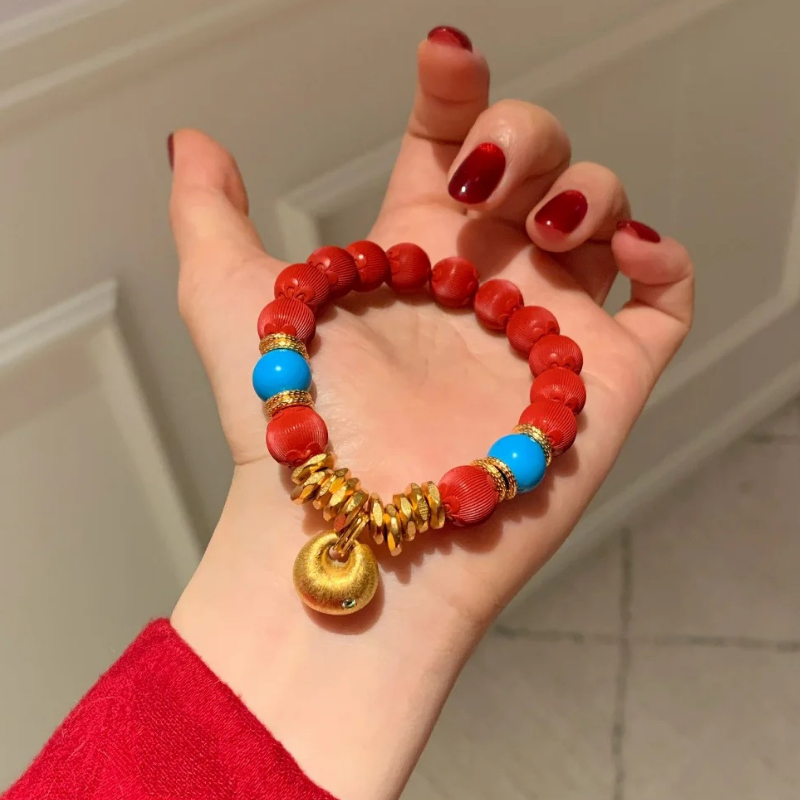 Gold-Plated 925 Silver｜Southern Red Agate Bead Bracelet – Fortune & Harmony