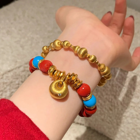 Gold-Plated 925 Silver｜Southern Red Agate Bead Bracelet – Fortune & Harmony