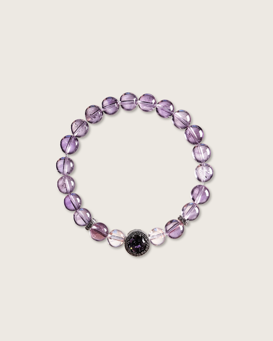 Icy Grape, Brazilian Amethyst & Clear Quartz Bracelet, Support Your Studies