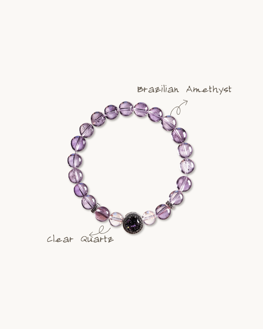 Icy Grape, Brazilian Amethyst & Clear Quartz Bracelet, Support Your Studies