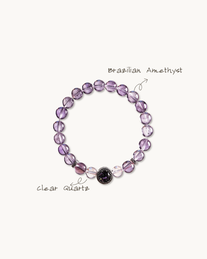 Icy Grape, Brazilian Amethyst & Clear Quartz Bracelet, Support Your Studies