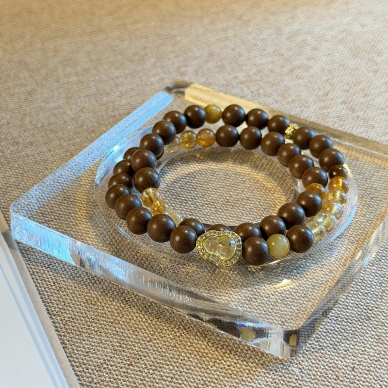 Double-wrap Herbal Incense Bracelet｜"Prosperity Blessing", Citrine & Tiger's Eye, Various Herbal Recipes Available